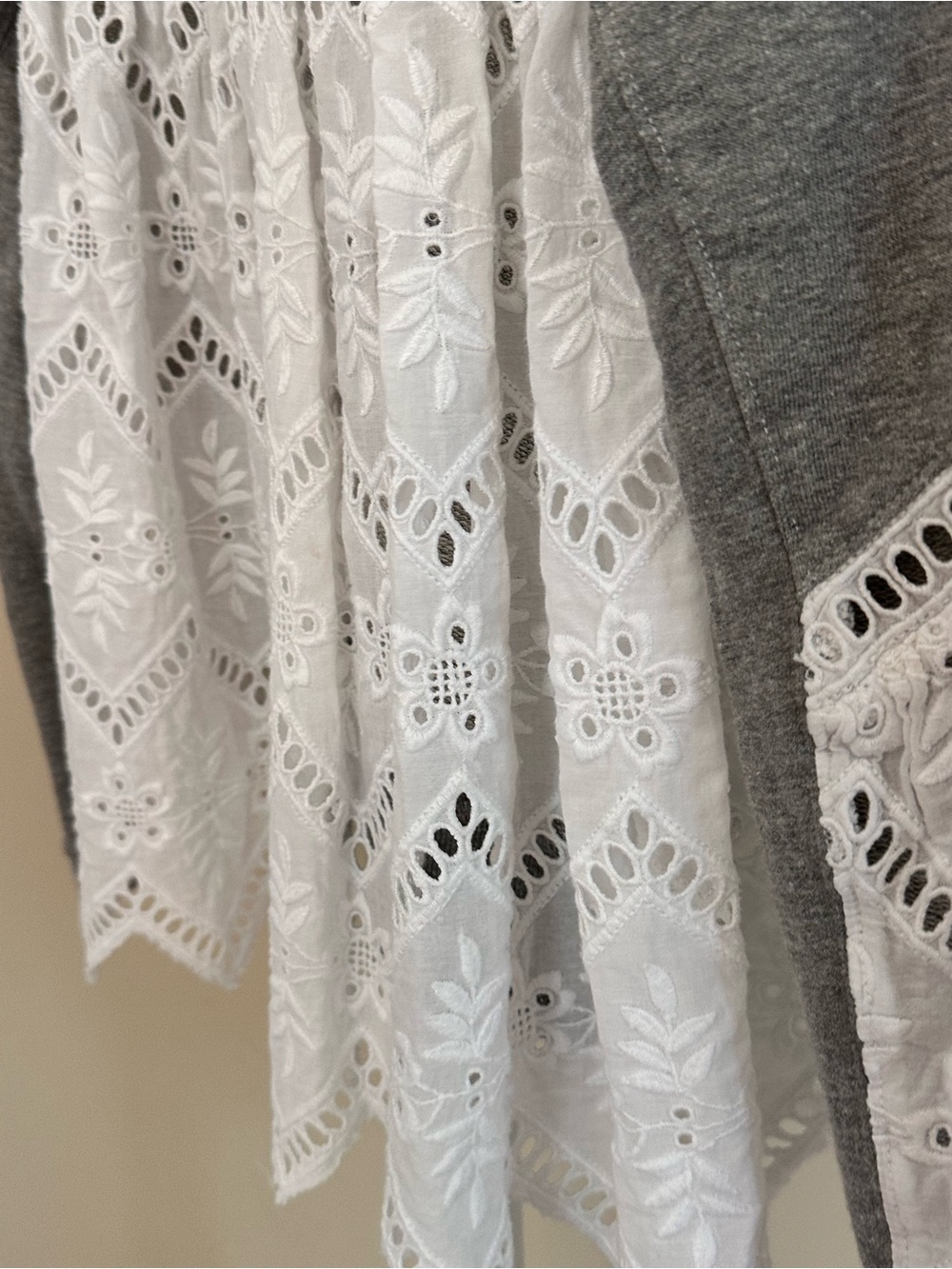 Sea New York Small Gray Eyelet Lace Ruffle Sweatshirt Romantic Boho - Picture 9 of 11